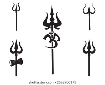 Set of Shiva God Trishul Trident Vector Illustration