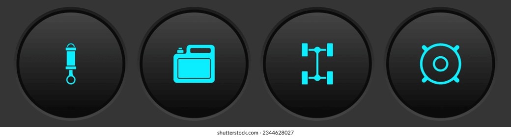 Set Shock absorber, Canister for motor oil, Chassis car and Car audio speaker icon. Vector