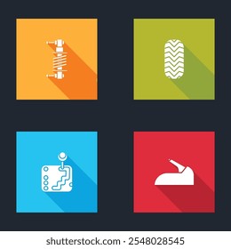 Set Shock absorber, Car tire, Gear shifter and handbrake icon. Vector