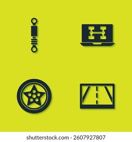 Set Shock absorber, Gps device with map, Car wheel and Diagnostics condition of car icon. Vector