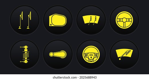 Ajuste el amortiguador, el volante de la dirección, el asa de la puerta del automóvil, el limpiaparabrisas, el espejo y el icono. Vector