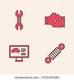 Ajuste el amortiguador, la llave inglesa, el motor de control y la condición de diagnóstico del icono del coche. Vector