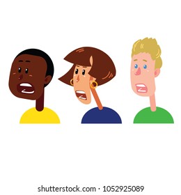 set of shocked cartoon faces, isolated on white background