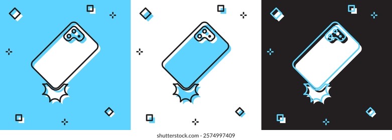 Set Shockproof mobile phone icon isolated on blue and white, black background.  Vector