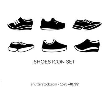 Set of Shoe Icon with Black Modern Concept Isolated on White Background. Consist of Six Shoe Icon Image. Suitable for Shoes Sport Shop Sign , Fashion Symbol and more. Vector Illustration
