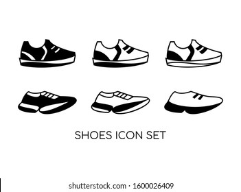 Set of Shoe Icon with Black Modern Concept Isolated on White Background. Consist of Six Shoe Icon Image. Suitable for Sport, Fashion Symbol and more. Vector Illustration