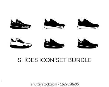 Set of Shoe Icon with Black Modern Concept Isolated on White Background. Consist of Six Shoe Icon Image. Suitable for Sport, Fashion Symbol and more. Vector Illustration
