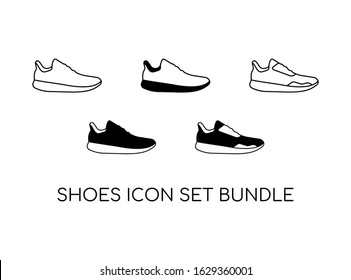 Set of Shoe Icon with Black Modern Concept Isolated on White Background. Consist of Five Shoe Icon Image. Suitable for Sport, Fashion Symbol and more. Vector Illustration
