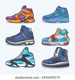 Set of shoe icon cartoon, Vector Concept Flat design. Vector illustration Sneakers in flat style. vector sneaker shoes side view.