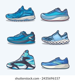 Set von Schuh-Ikone Cartoon, Vector Concept Flat Design. Vektor-Illustration Sneaker im flachen Stil. Vektor Sneaker Schuhe Seitenansicht.