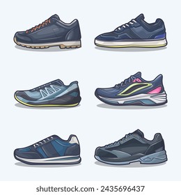 Set of shoe icon cartoon, Vector Concept Flat design. Vector illustration Sneakers in flat style. vector sneaker shoes side view.