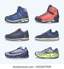 Set of shoe icon cartoon, Vector Concept Flat design. Vector illustration Sneakers in flat style. vector sneaker shoes side view.