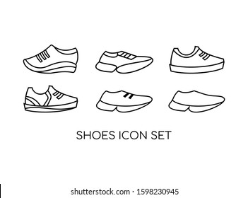 Set of Shoe Icon. Design with Line Style Concept Isolated on White Background. Consist of Six Shoe Icon Image. Suitable for Sport, Fashion Symbol and more. Vector Illustration