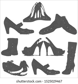 set of shoe silhouette, black lines on a white background, vector illustration, eps 10