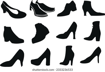 Set of shoe silhouettes. Shoe silhouette icons. Shoes vector illustrations set.