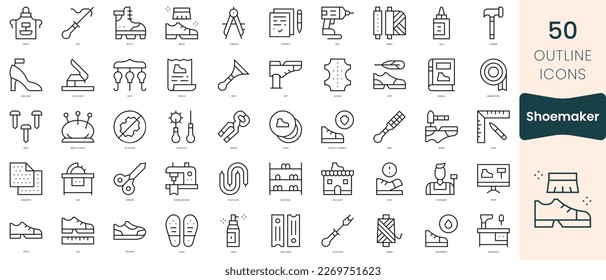 Set von Shoemaker-Symbolen. Dünne lineare Stilsymbole Pack. Vektorgrafik