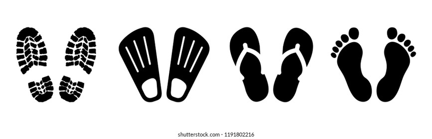 Set shoeprints, barefoot, flutter - stock vector