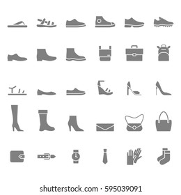 Set of shoes and accessories icons. Vector illustration