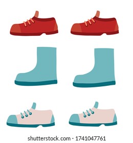 set of shoes boots and boots, flat, isolated object on a white background, vector illustration,