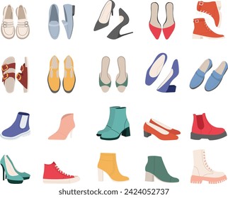 set of shoes, collection on white background vector