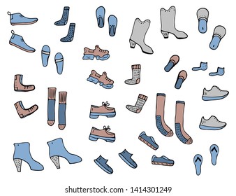 Set Shoes Doodle Style Footwear Collection Stock Vector (Royalty Free ...