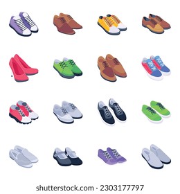 Set of Shoes and Footwear Isometric Icons
