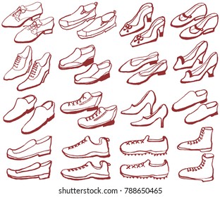 Set of shoes. hand drawn illustrations.