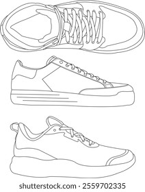 Set of shoes icon isolated Running shoes line and icon, sneakers in different styles, Flat Vector Silhouette Shoes or Sneakers Icon Set Isolated