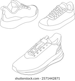 Set of shoes icon isolated Running shoes line and icon, sneakers in different styles, Flat Vector Silhouette Shoes or Sneakers Icon Set Isolated