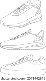 Set of shoes icon isolated Running shoes line and icon, sneakers in different styles, Flat Vector Silhouette Shoes or Sneakers Icon Set Isolated