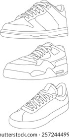 Set of shoes icon isolated Running shoes line and icon, sneakers in different styles, Flat Vector Silhouette Shoes or Sneakers Icon Set Isolated