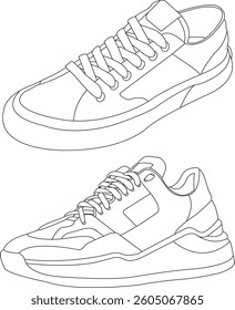 Set of shoes icon isolated Running shoes line and icon, sneakers in different styles, Flat Vector Silhouette Shoes or Sneakers Icon Set Isolated