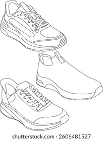Set of shoes icon isolated Running shoes line and icon, sneakers in different styles, Flat Vector Silhouette Shoes or Sneakers Icon Set Isolated