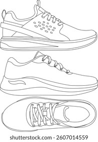 Set of shoes icon isolated Running shoes line and icon, sneakers in different styles, Flat Vector Silhouette Shoes or Sneakers Icon Set Isolated
