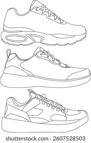 Set of shoes icon isolated Running shoes line and icon, sneakers in different styles, Flat Vector Silhouette Shoes or Sneakers Icon Set Isolated