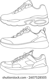 Set of shoes icon isolated Running shoes line and icon, sneakers in different styles, Flat Vector Silhouette Shoes or Sneakers Icon Set Isolated