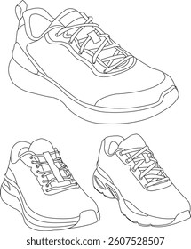 Set of shoes icon isolated Running shoes line and icon, sneakers in different styles, Flat Vector Silhouette Shoes or Sneakers Icon Set Isolated