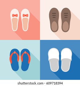 Set of shoes icon, for male, female, children and elderly, flat design vector