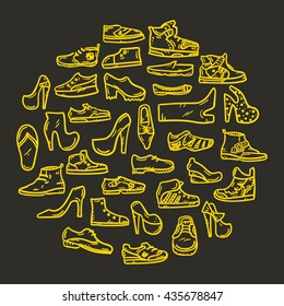 Set of shoes icons in circle composition.