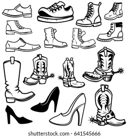 Set of the shoes icons. Design elements for logo, label, emblem, sign, badge. Vector illustration