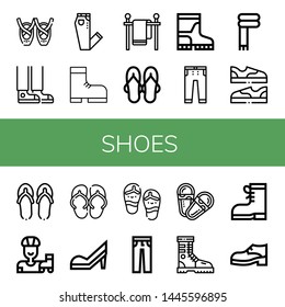 Set of shoes icons such as Ballet, Sneaker, Jeans, Boot, Clothes line, Sandals, Boots, Scarf, Shoes, Flip flops, Roller skate, Sandal, High heels, Shoe , shoes