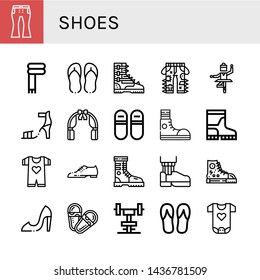 Set of shoes icons such as Jeans, Scarf, Flip flops, Boot, Ballet, High heel, Wedding arch, Sneakers, Boots, Baby clothes, Shoes, Leather shoe, High heels, Sandals, Gym , shoes