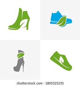 Set of Shoes with Leaf logo design concept vector template, Icon symbol, Design creative