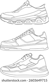 Set of Shoes sneaker outline drawing, Sneakers vector, Shoes outline, vector Illustration, hand draw shoes, vector outline