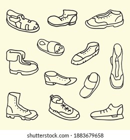 Set of shoes in the style of doodle for posters, postcards, notebooks