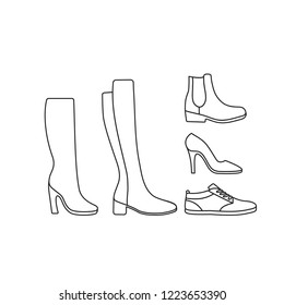 a set of shoes; vector icon,  graphic symbol isolated on white.