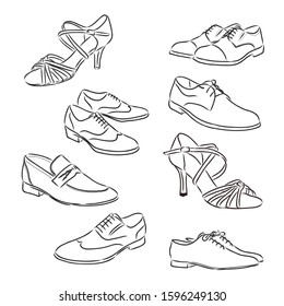 Set of shoes, vector sketch illustration 