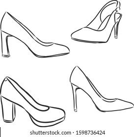 Set of lady’s shoes, vector sketch illustration 
