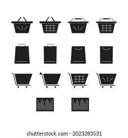 Set of Shooping Cart and Bag Simple Icon in Black Color Editable