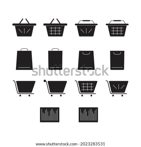 Set of Shooping Cart and Bag Simple Icon in Black Color Editable